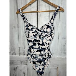 NIP TUCK SWIM BLUE WHITE TIE DYE RUCHED GATHERED ONE PIECE SLIMMING‎ SWIMSUIT 6